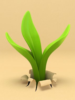 Young sprout and paper 3D rendering clipart