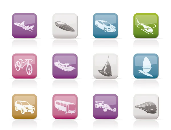 Berbagai jenis ikon transportasi dan perjalanan - Stok Vektor