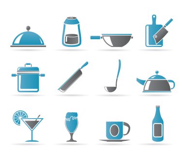 Restaurant, cafe, food and drink icons clipart