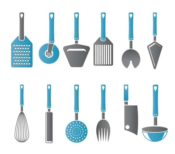 Diferentes tipos de acessórios de cozinha e ícones de equipamentos — Vetor de Stock