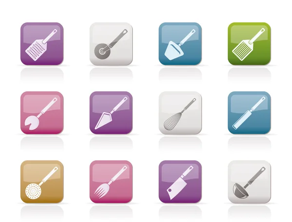 Diversi tipi di accessori da cucina e attrezzature icone — Vettoriale Stock