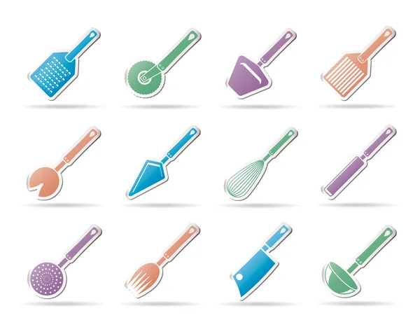 Different kind of kitchen accessories and equipment icons — Stock Vector