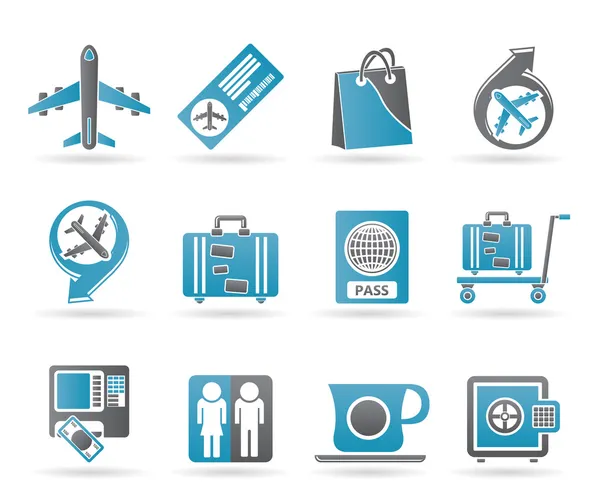 Luchthaven, reizen en vervoer pictogrammen 1 — Stockvector