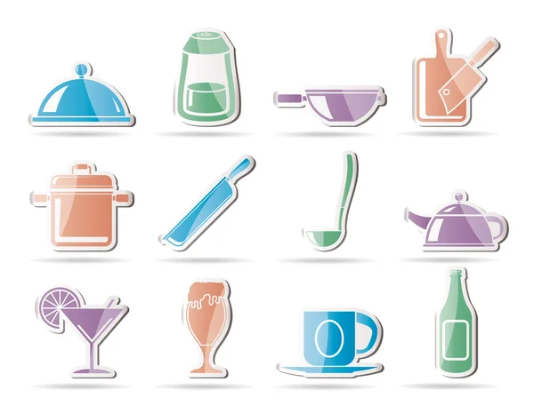 Restaurang, café, mat och dryck ikoner — Stock vektor