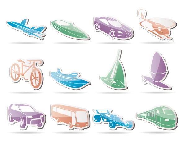 Diversi tipi di trasporto e icone di viaggio — Vettoriale Stock