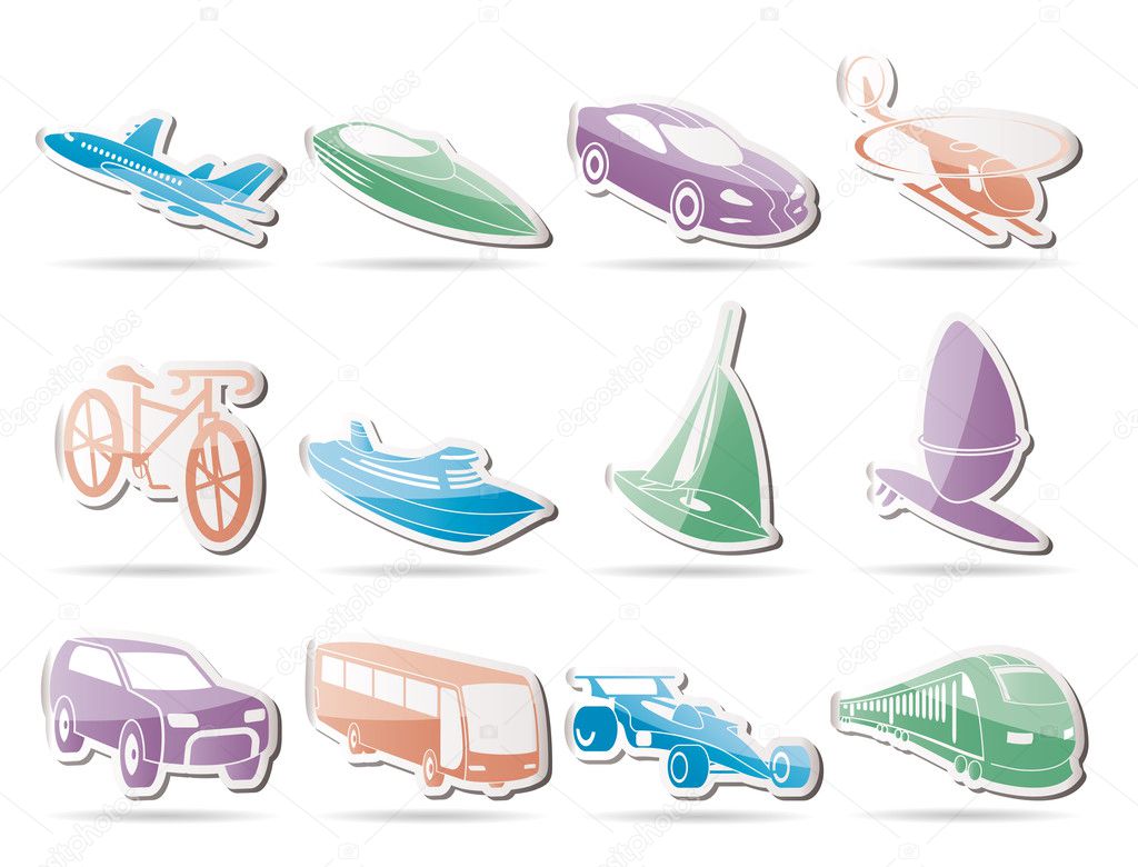 Different kind of transportation and travel icons