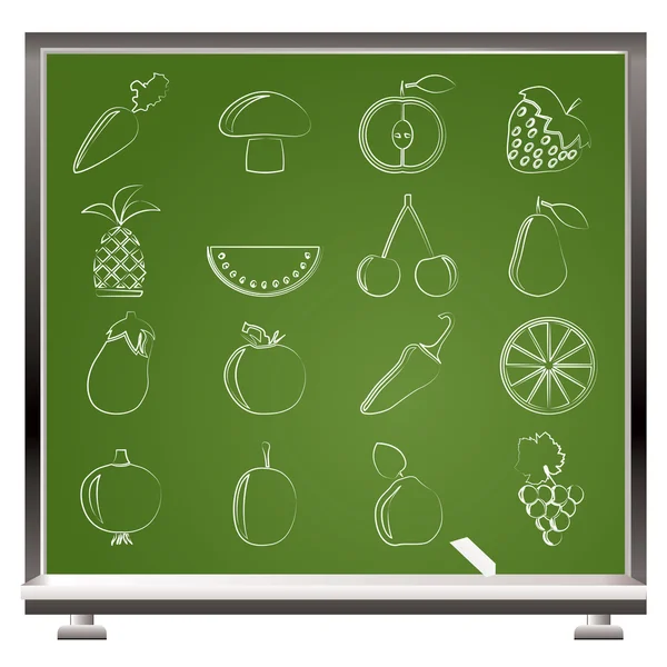 不同种类的水果和蔬菜的图标 — 图库矢量图片