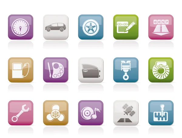 Piezas de automóviles, servicios y características iconos — Vector de stock
