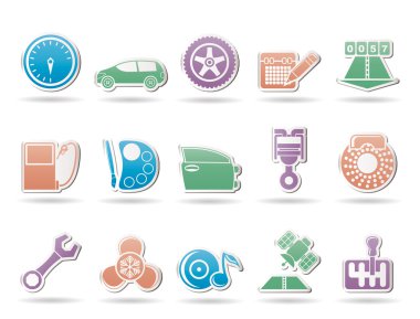 Car parts, services and characteristics icons clipart