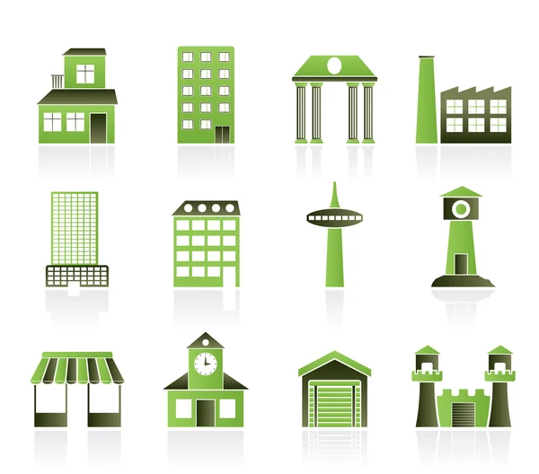 Diferentes tipos de construção e ícones da cidade —  Vetores de Stock