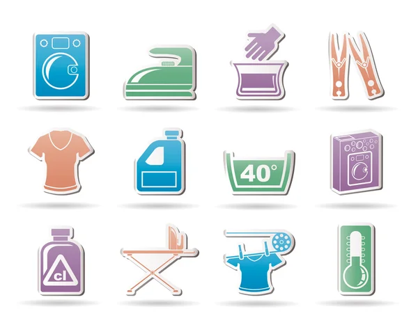 Tvättmaskin och tvätt ikoner — Stock vektor