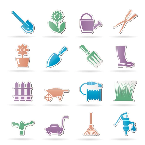 Zahradní a zahradnické nástroje a objekty ikony — Stockový vektor