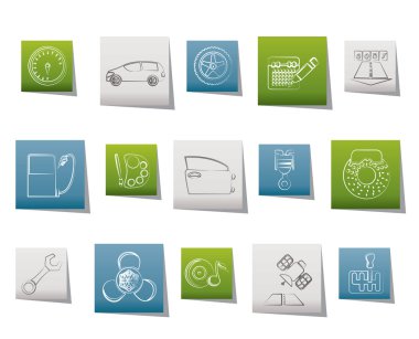 Car parts, services and characteristics icons clipart