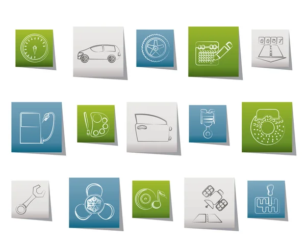 Pièces de voiture, services et caractéristiques icônes — Image vectorielle