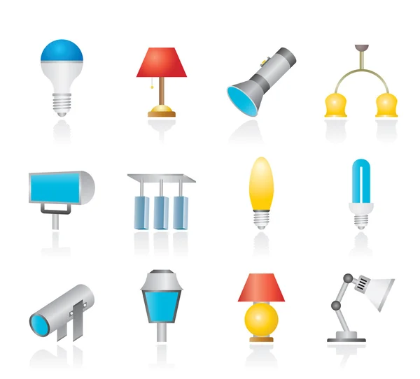 Différents types d'équipement d'éclairage — Image vectorielle