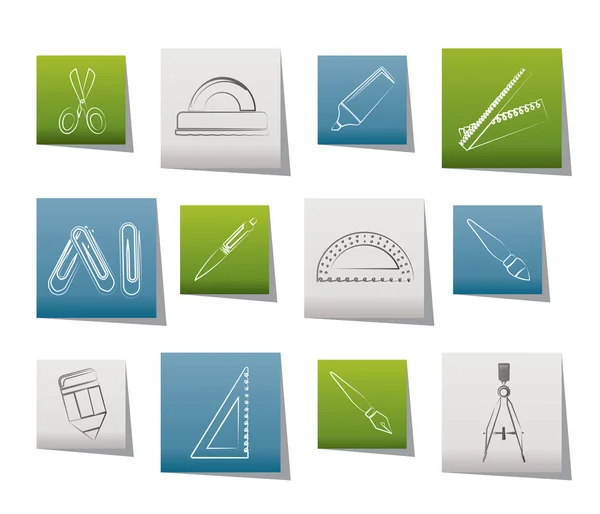 Outils scolaires et de bureau icônes — Image vectorielle