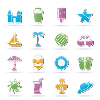 Beach, sea and holiday icons clipart