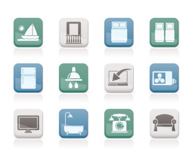 Hotel and motel room facilities icons clipart