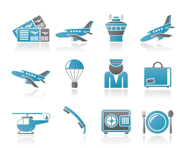 Iconos de aeropuerto y viajes — Vector de stock