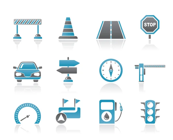 Straße, Navigation und Verkehrssymbole — Stockvektor