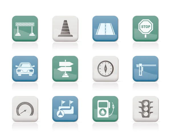 Iconos de carretera, navegación y tráfico — Vector de stock