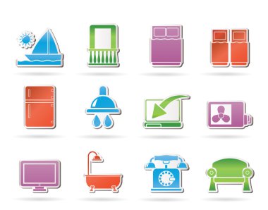 Hotel and motel room facilities icons clipart