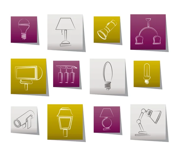 Différents types d'équipement d'éclairage — Image vectorielle