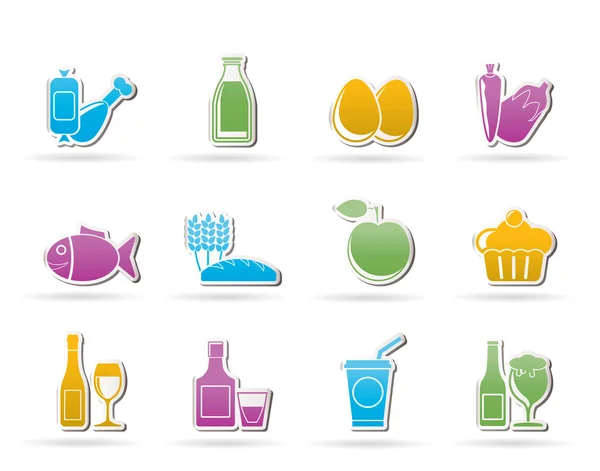 Mat, dryck och aliments ikoner — Stock vektor