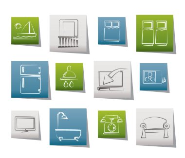 Hotel and motel room facilities icons clipart