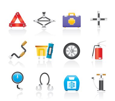 Car and transportation equipment icons clipart