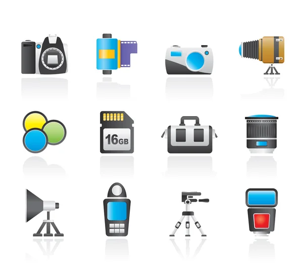 Fotografering utrustning och verktyg ikoner — Stock vektor