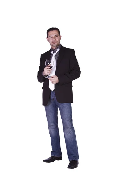 Uomo d'affari che festeggia con un bicchiere di bevanda — Foto Stock