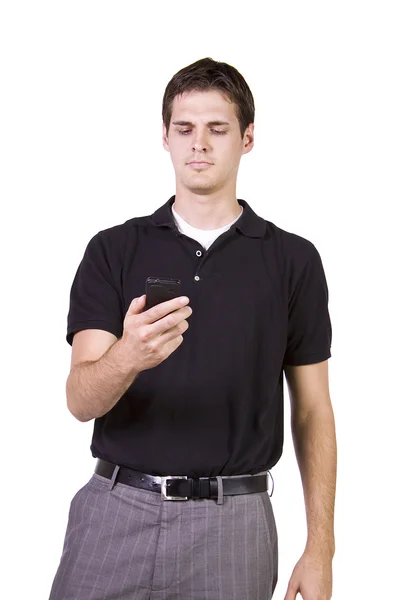 携帯電話を保持している白いビジネスマン — ストック写真