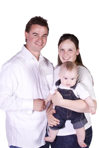 Retrato de família feliz com mãe, pai e filho — Fotografia de Stock