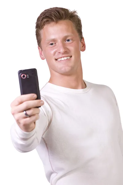 Empresário tirando uma foto com seu telefone — Fotografia de Stock