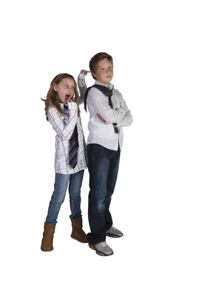 Bruder und Schwester googeln herum — Stockfoto