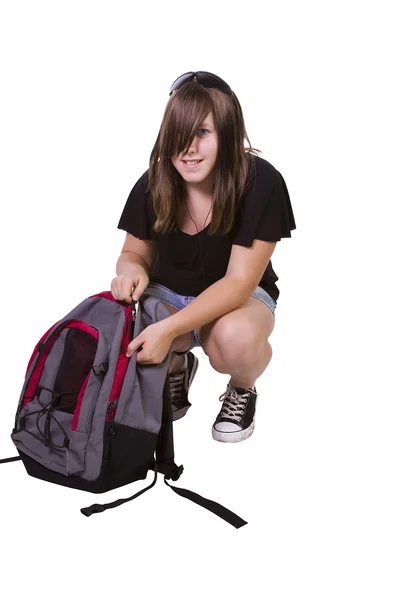 Adolescente com sua mochila — Fotografia de Stock