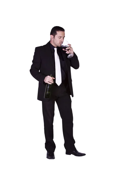 Geschäftsmann geht dem Getränk auf den Grund — Stockfoto