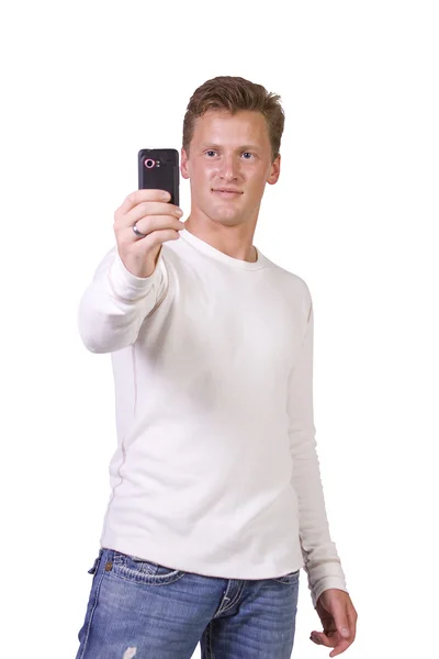 Homme d'affaires prenant une photo avec son téléphone — Photo