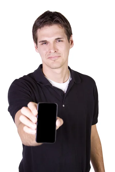 Biały biznesmen posiadania telefonu komórkowego Zdjęcie Stockowe
