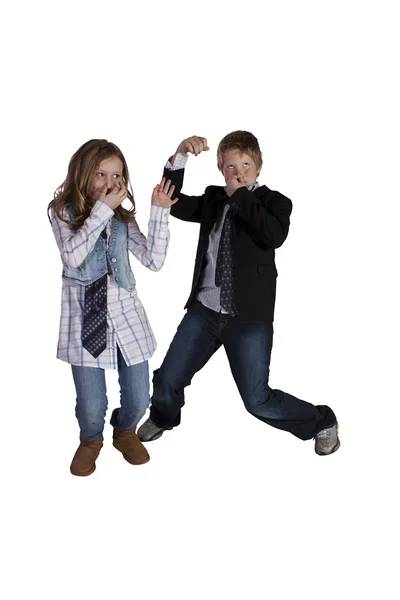 Broer en zus goofing rond — Stockfoto