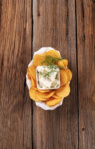 Corn chips and curd cheese — Stock Photo, Image