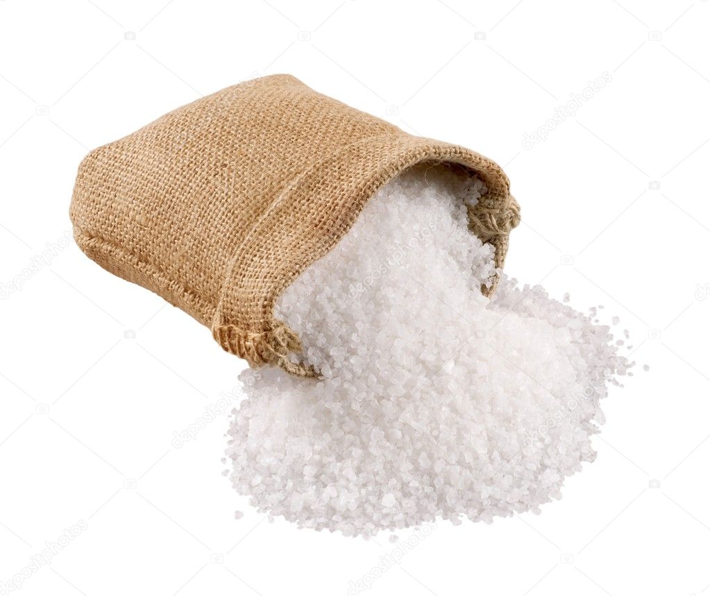 Sea salt coming out of a burlap sack