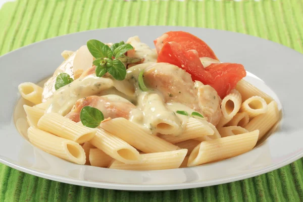 stock image Pasta, chicken meat and cream sauce