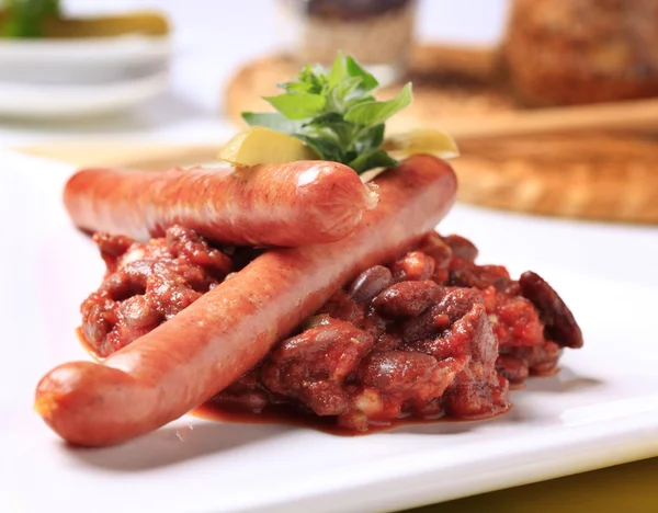 Red bean chili and sausages — Stock Photo, Image