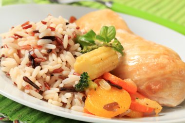 Mixed rice with chicken meat and vegetables clipart