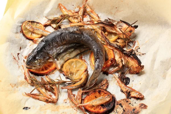 Fried trout and anchovies — Stock Photo, Image