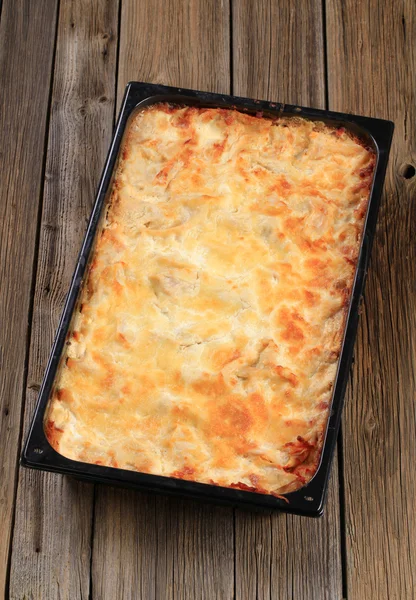 Lasagna in a baking pan — Stock Photo, Image