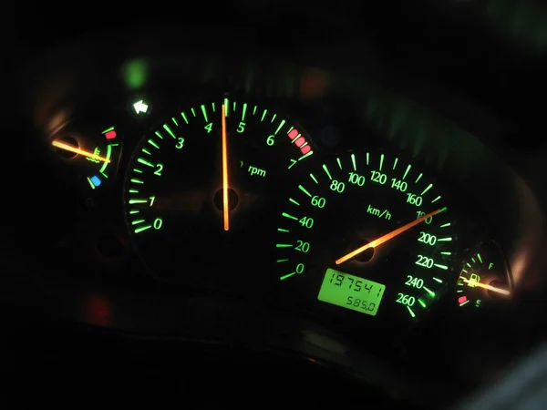 Sports car dashboard at night — Stock Photo, Image