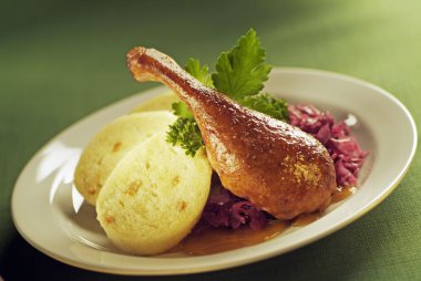 Roast Duck, Red Cabbage and Dumplings clipart